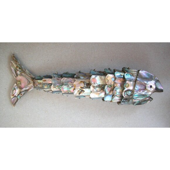 RARE MEX Whimsical Silverplate Abalone Articulated Fish Motif Bottle Opener 8" - Picture 4 of 5